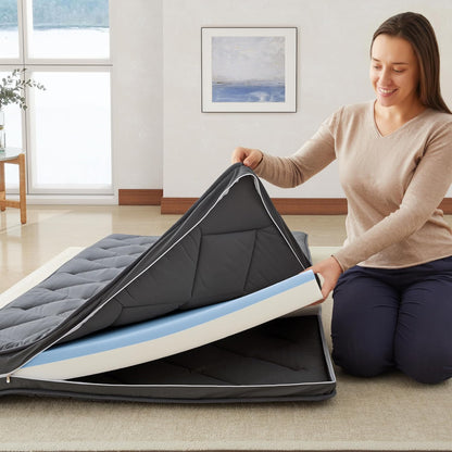 Enkele oprolbare vloermatras, traagschuim, opvouwbare bedmatrastopper, machinewasbare hoes, slaapkussen, draagbaar (190 x 97 x 10 cm) grijs