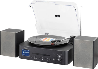 Reflexion Draaitafel met luidspreker en wifi, retro hifi-installatie met DAB+, internetradio, bluetooth, cd, USB-mp3-opname, kleurendisplay, wekker en slaaptimer, compleet systeem incl