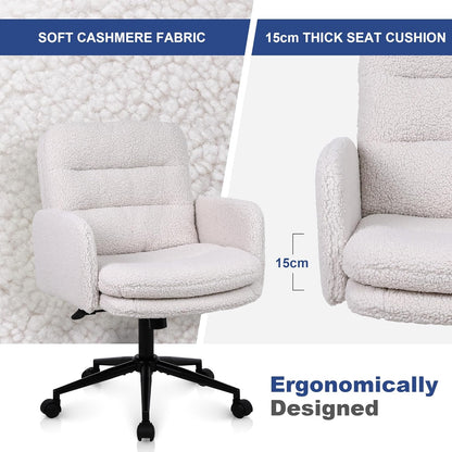 Youhauchair Bureaustoel, Imitatie Kasjmier Office Chair, Comfortabele Make-up Stoel met Verstelbare Hoogte, Ergonomic Chair Bureaustoelen voor Thuis en Slaapkamer, Creme