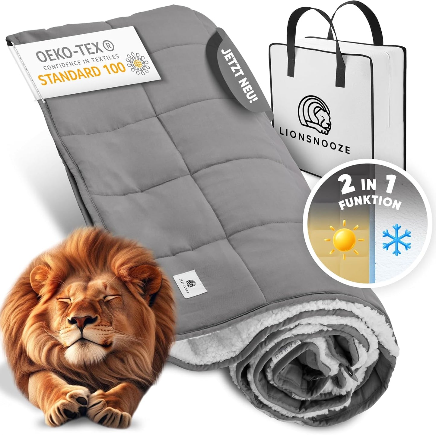 Lionsnooze Verzwaringsdeken, therapiedeken (9 kg), 155 x 220 cm, zware deken voor een goede nachtrust, 2-in-1 knuffeldeken van bamboevezel, hypoallergeen, met glaskralen