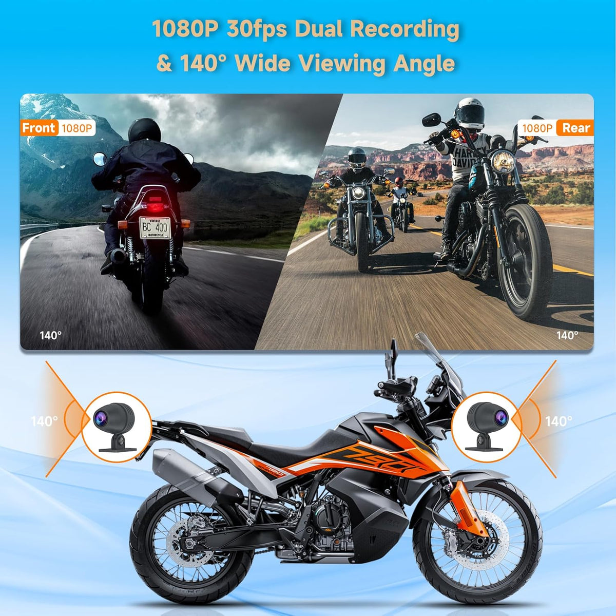 Spedal CL873 Motorfiets CarPlay met 1080p dubbele camera's, 6,25 inch draadloos CarPlay & Android Auto waterdicht scherm, ondersteuning Dual Bluetooth, Auto GPS, Siri, Assistent