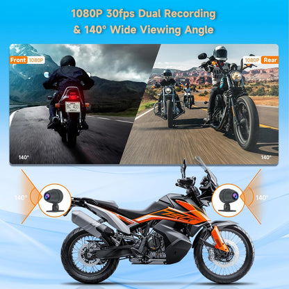 Spedal CL873 Motorfiets CarPlay met 1080p dubbele camera's, 6,25 inch draadloos CarPlay & Android Auto waterdicht scherm, ondersteuning Dual Bluetooth, Auto GPS, Siri, Assistent
