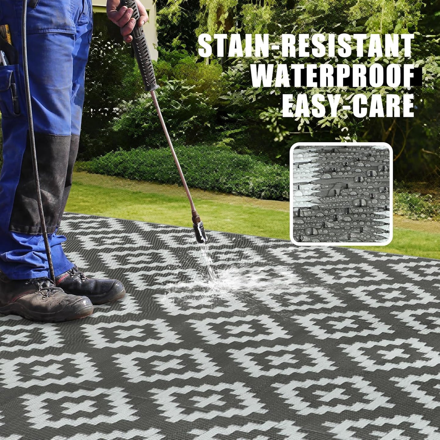 Buiten Vloerkleed - Buitenkleden - Buitentapijt - Opvouwbaar - UV-bestendig - Waterdicht - Buitenmatten - voor Buiten - Balkon - Strand - Picknick -Terras - Rechthoekig - 245 x 305 cm - Grijs