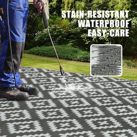 Buiten Vloerkleed - Buitenkleden - Buitentapijt - Opvouwbaar - UV-bestendig - Waterdicht - Buitenmatten - voor Buiten - Balkon - Strand - Picknick -Terras - Rechthoekig -  270 x 365 cm - Grijs