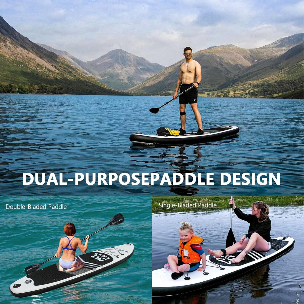 Black Tiger Collectie Opblaasbare stand-up paddleboard, SUP-board met kajakzitstuk, dubbelbladige peddel | 320x82x15cm | voor volwassenen/kinderen | ISUP paddleboarding complete set