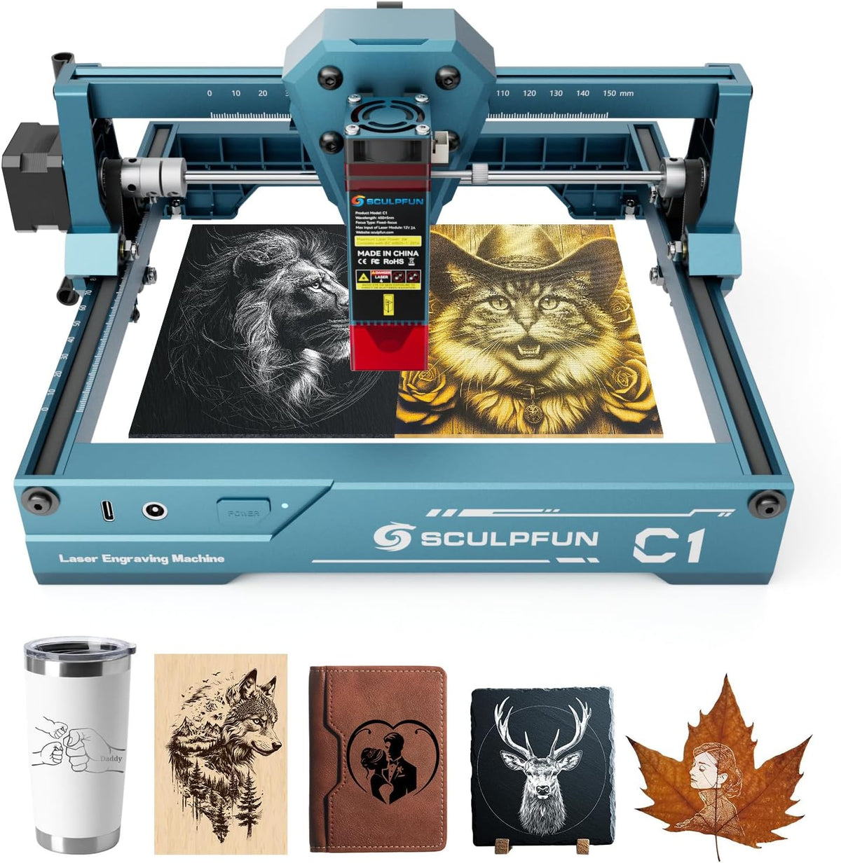 SCULPFUN C1 Mini lasergraveur, draagbare 3W lasergraveermachine met 0,04 mm ultrafijne punt, geen installatie vereist, lasergraveren voor beginners, Graveerinstrumenten voor hout en metaal