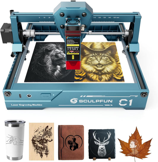 SCULPFUN C1 Mini lasergraveur, draagbare 3W lasergraveermachine met 0,04 mm ultrafijne punt, geen installatie vereist, lasergraveren voor beginners, Graveerinstrumenten voor hout en metaal
