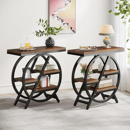 Tribesigns Narrow Wooden Table with 3 Levels, 65 x 30 cm, Coffee Table with Storage Space, Industrial Table for Living Room, Narrow Bedside Table for Bedroom