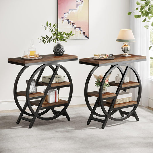 Tribesigns Narrow Wooden Table with 3 Levels, 65 x 30 cm, Coffee Table with Storage Space, Industrial Table for Living Room, Narrow Bedside Table for Bedroom