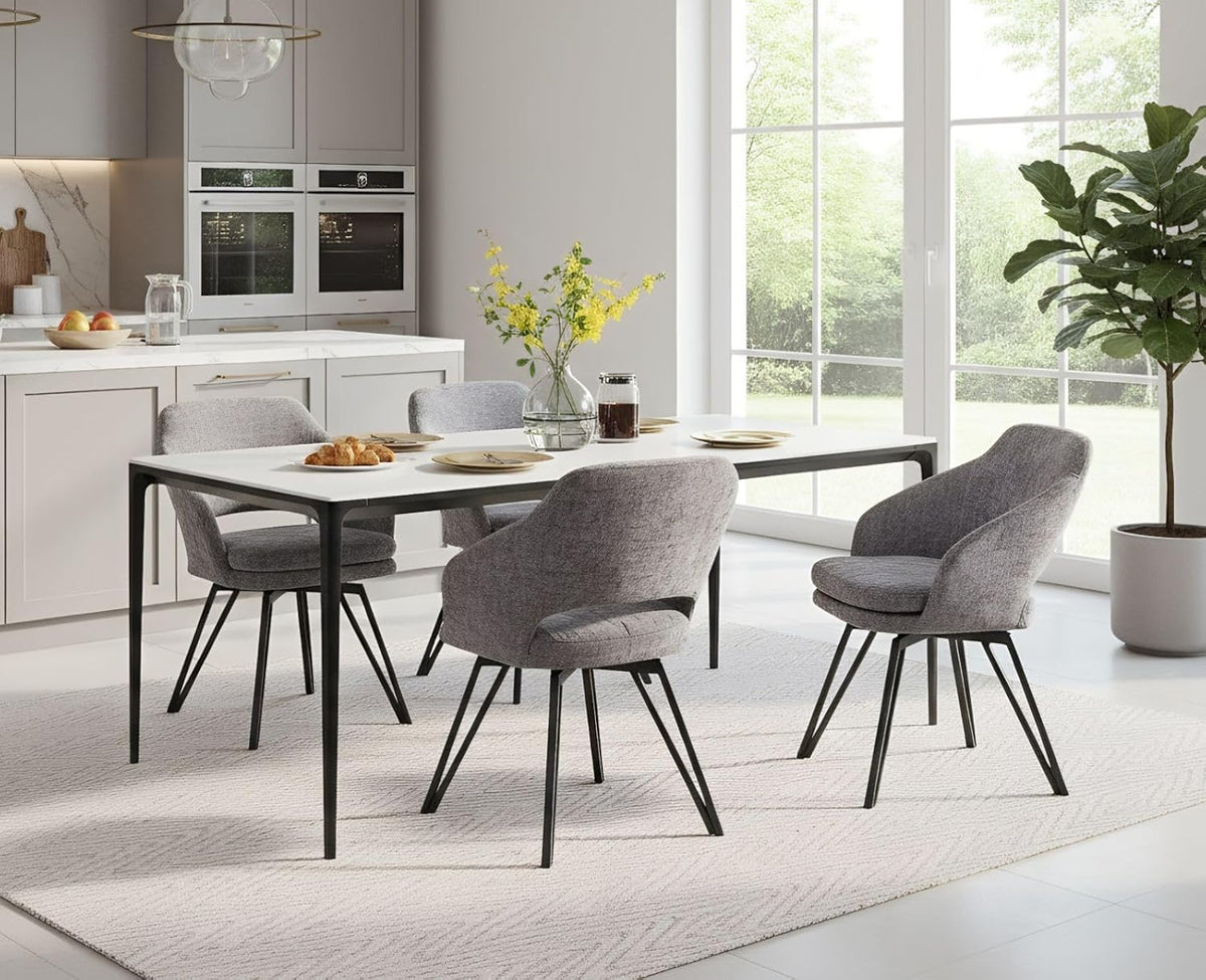 chairus Swivel Dining Chairs, Set of 2 Chenille Fabric Kitchen Chairs, Upholstered Dining Room Chair (Grey) - QUORE