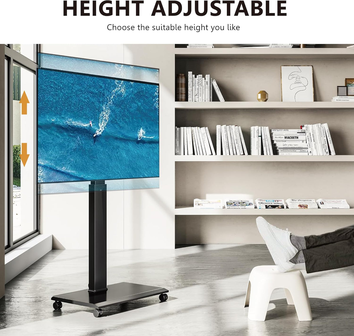 FITUEYES tv standaard verrijdbaar metalen onderstel voor 32-75 inch, mobiele tv-kar van landschap naar portret, Draaibaar & Hoogte verstelbaar tv-vloerstandaard Max. VESA 600x400mm Draagt 40 kg