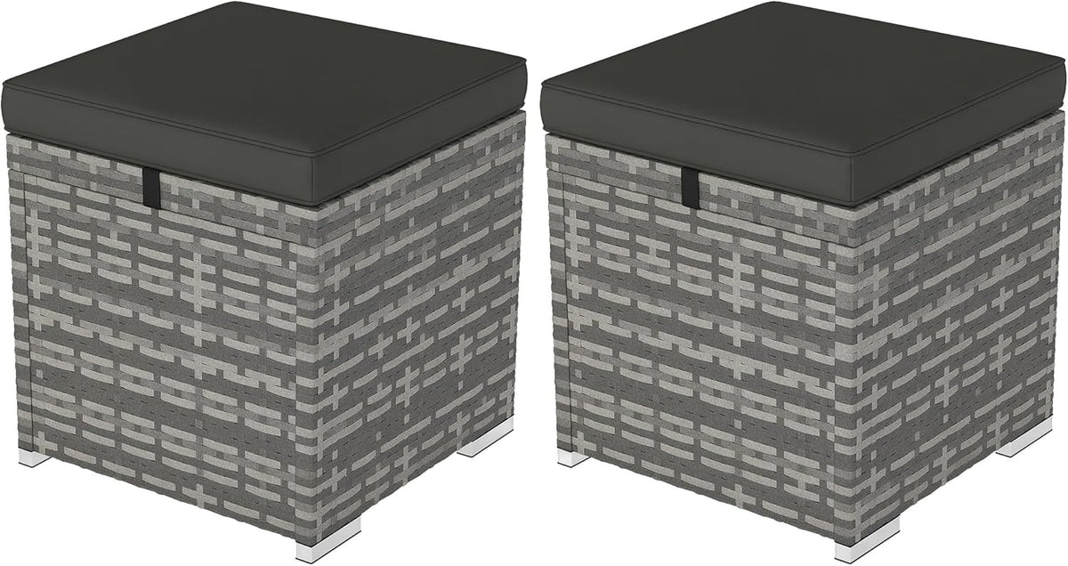 Outsunny 2er Set Rattan Hocker Sitzhocker mit Rattanoptik Stauraum Kissen Deckel 120kg load bar wetterfest Gartenhocker Fußhocker Gartenmöbel für Outdoor Garten Terrasse 40x40x41cm Dunkelgrau