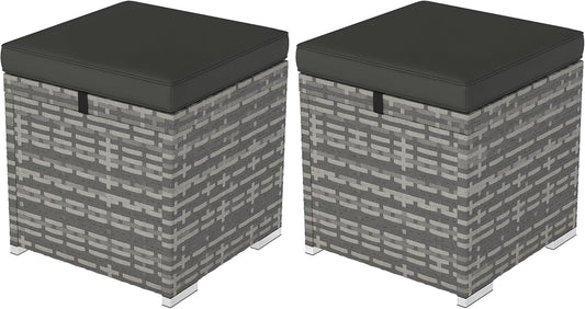 Outsunny 2er Set Rattan Hocker Sitzhocker mit Rattanoptik Stauraum Kissen Deckel 120kg load bar wetterfest Gartenhocker Fußhocker Gartenmöbel für Outdoor Garten Terrasse 40x40x41cm Dunkelgrau