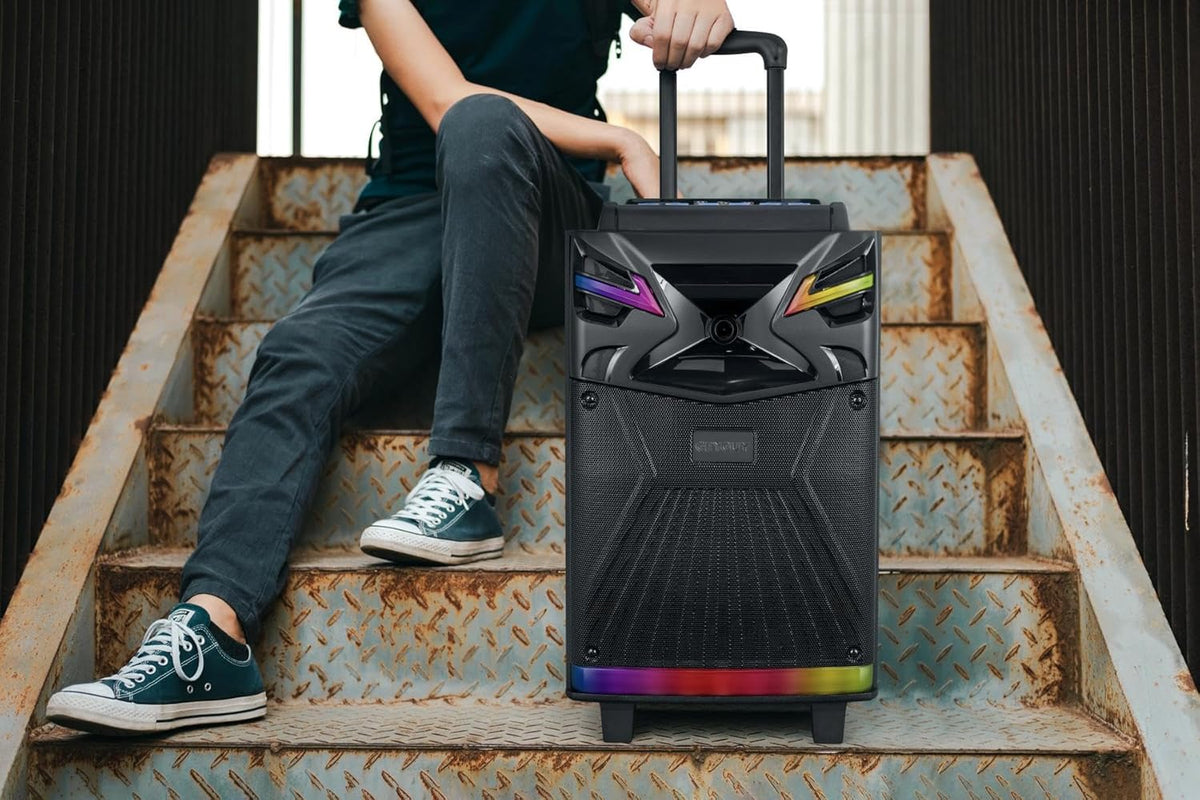 DSP Bluetooth karaoke-machine met 2 microfoonluidsprekers, 600 W 10 inch subwoofer PA-installatie, live streaming/geluidseffects/DJ Lights/FM-radio voor YouTube, Tiktok GTSK10-1