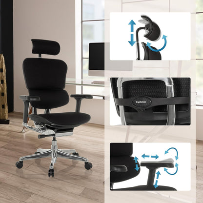 hjh OFFICE Ergonomische Ergohuman Gen2 Bureaustoel, ergonomisch design, bureaustoel met flexibele lendensteun, zitting gevoerd, stof zwart