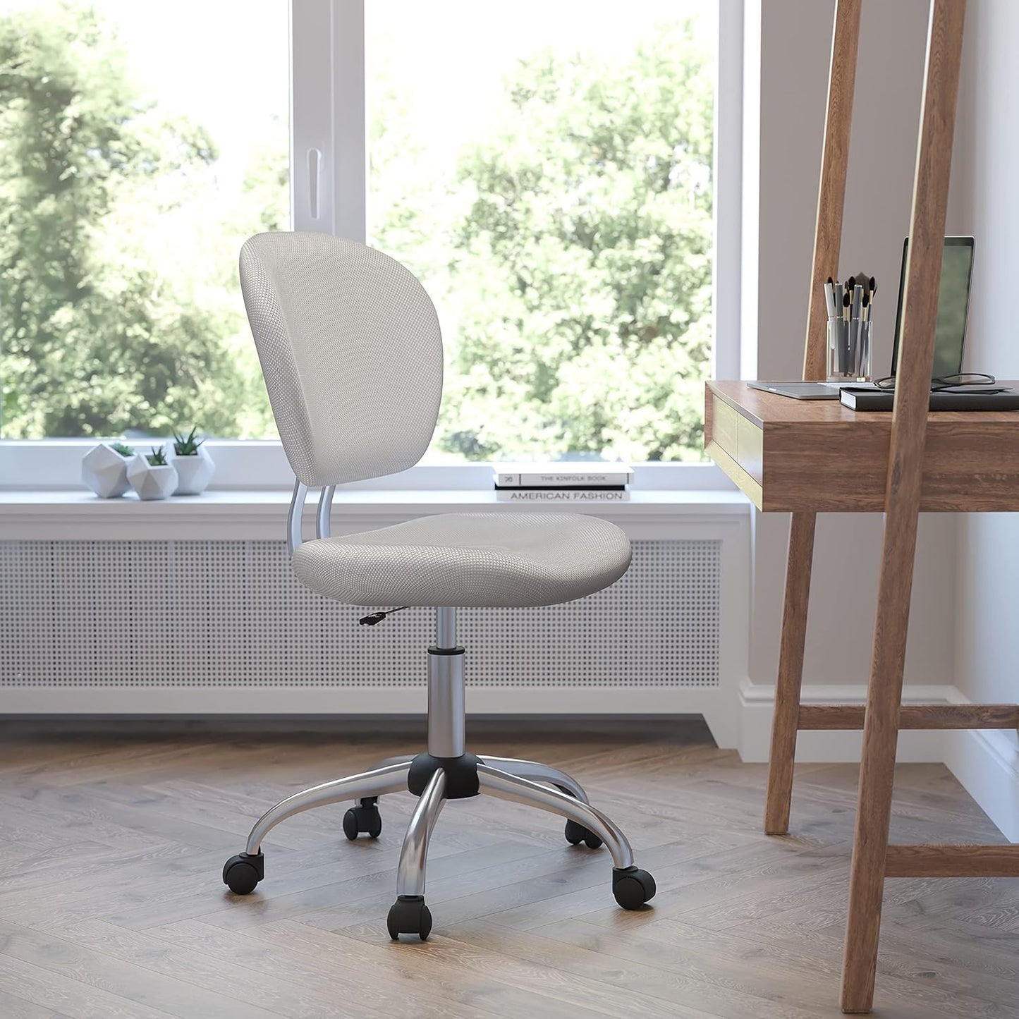 Bureaustoel – Bureaustoel Met Wieltjes – Bureaustoel Draaibaar – Thuiswerkstoel – Office Chair Wit – Mid-rugleuning Van Ademend Mesh – Verstelbare Zithoogte Pneumatisch