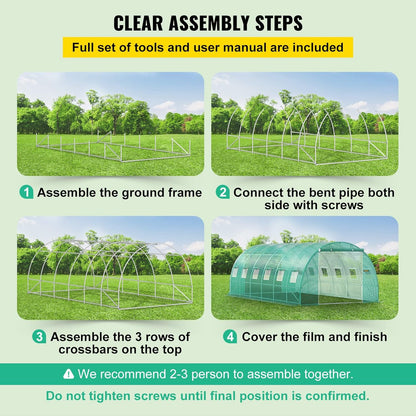 VEVOR Arched roof greenhouse 6.1 x 3 x 2.1 m film greenhouse galvanised steel frame and PE tarpaulin greenhouse tunnel waterproof and UV-resistant tomato greenhouse ideal for growing vegetables flowers