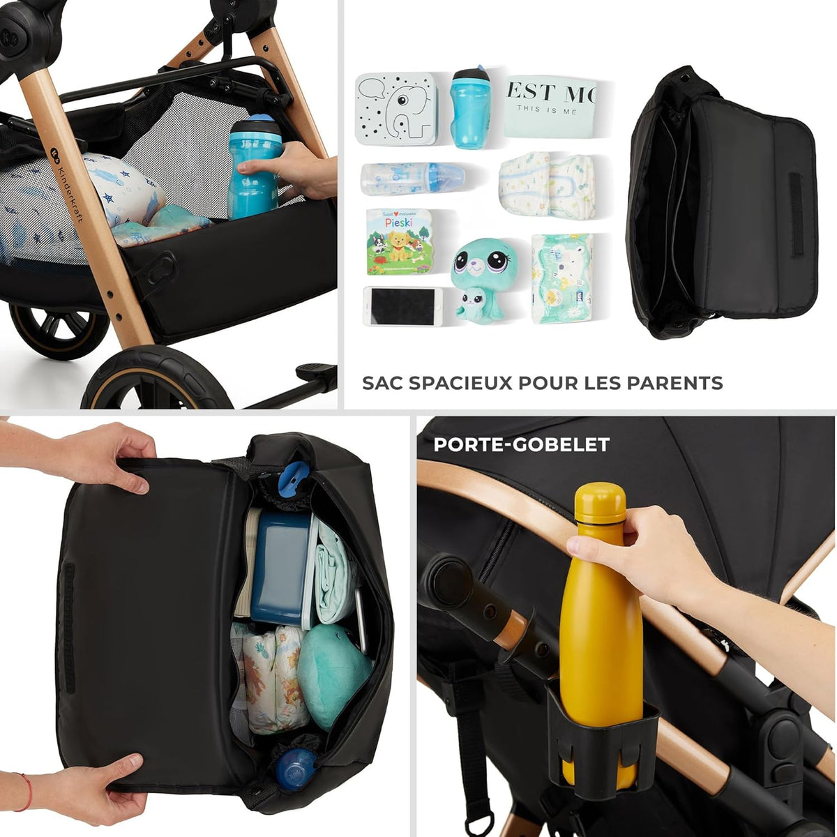 Kinderkraft ESME 3-in-1 autostoel met babydrager Mink Pro I-Size, reissysteem, babybuggy, opvouwbare kinderwagen, voor pasgeborenen tot 4 jaar, zwart