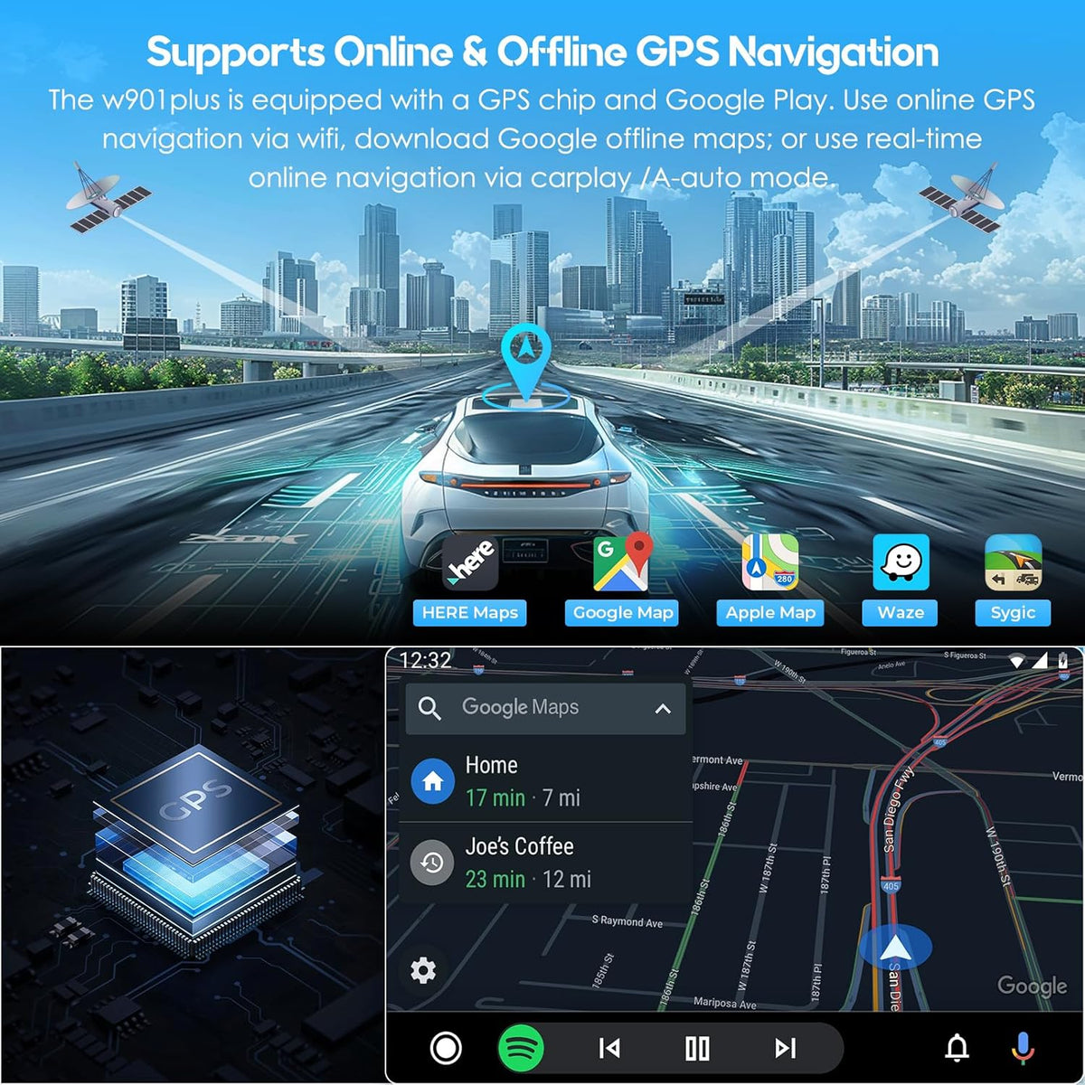 CARPURIDE 9 Zoll W901 Plus, Kabelloses CarPlay & Android Auto & Android 12.0, Online- und Offline-GPS-Navigation, Car Play-Bildschirm fürs Auto, G00GLE Play, Mirror Link, Bluetooth