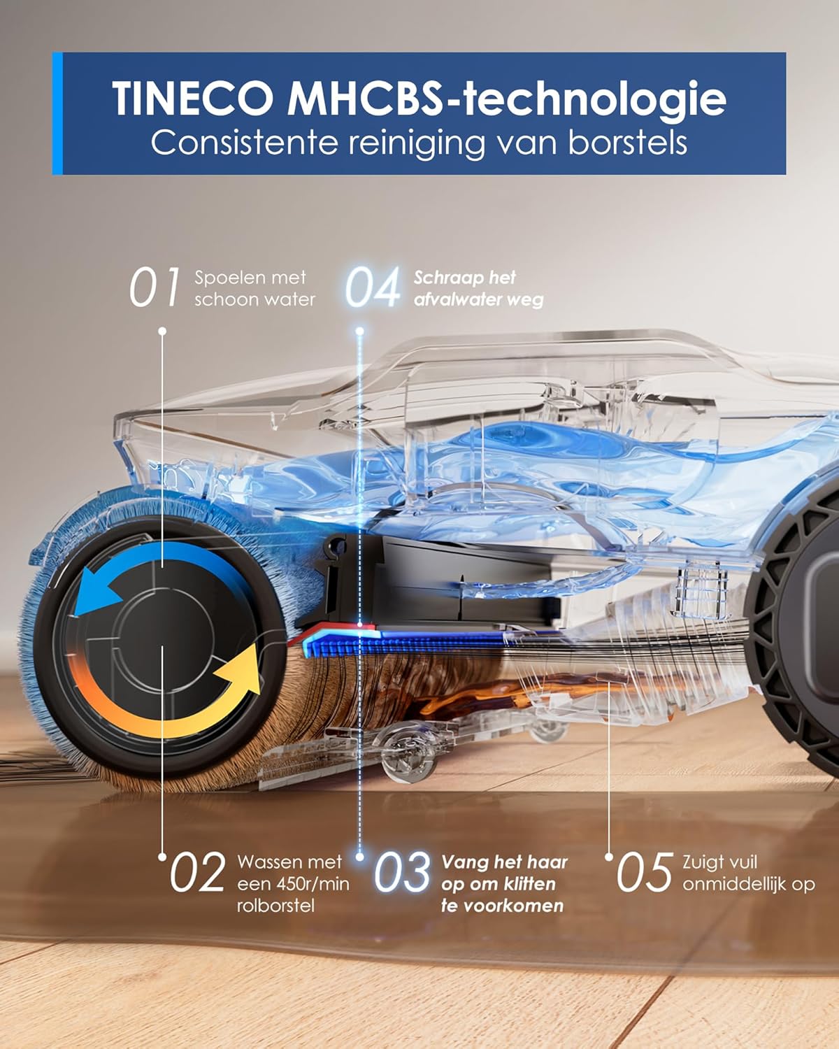 Tineco Floor One S9 Artist nat-droog stofzuiger, 22kPa, 360° SmoothDrive, anti-klit, zelfreinigend, 50 minuten werktijd, reinigen met dubbele rand, 180° Lay-Flat, Flashdry bij 85°C