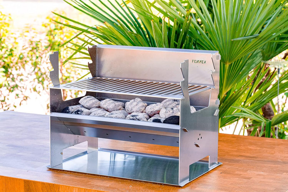 FENNEK 2.0 | Houtskoolgrill voor kamperen/trekking/camperleven, tuin en outdoor grillplezier | mobiel/insteeksysteem | van rvs