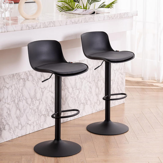 YOUNIKE Barkruk set van 2 zwart, in hoogte verstelbare draaibare barstoel met rugleuning, hoge barstoelen als keukenstoel, toonstoel, praktische barkruk voor toonbank, keuken en eetkamer