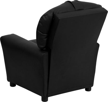 Flash Furniture Contemporary Kids Fauteuil met bekerhouder, leer, zwart ledersoft, set van 1