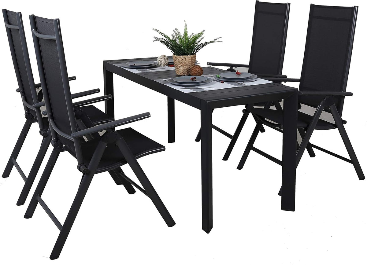 Ambientehome, 50204, 8-voudig verstelbare aluminium klapstoelen, kleur grijs, campingstoel, klapstoel