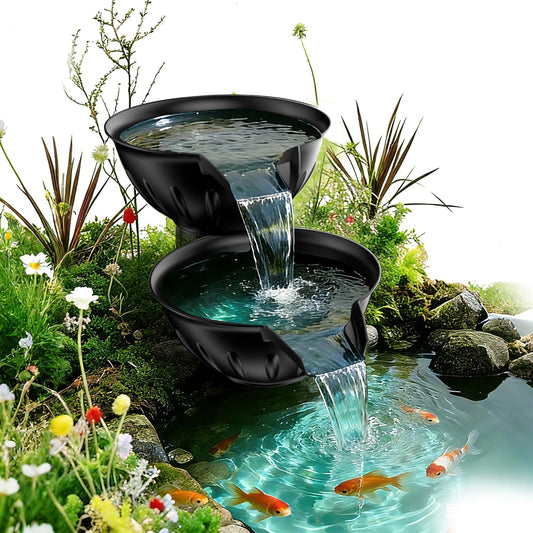 POPOSOAP Overloopschaal en bekkenfonteinset, overloopfontein met 2500 l/h vijverpomp voor watervallen, indoor/outdoor, doe-het-zelf waterfunctie, vijver, tuin