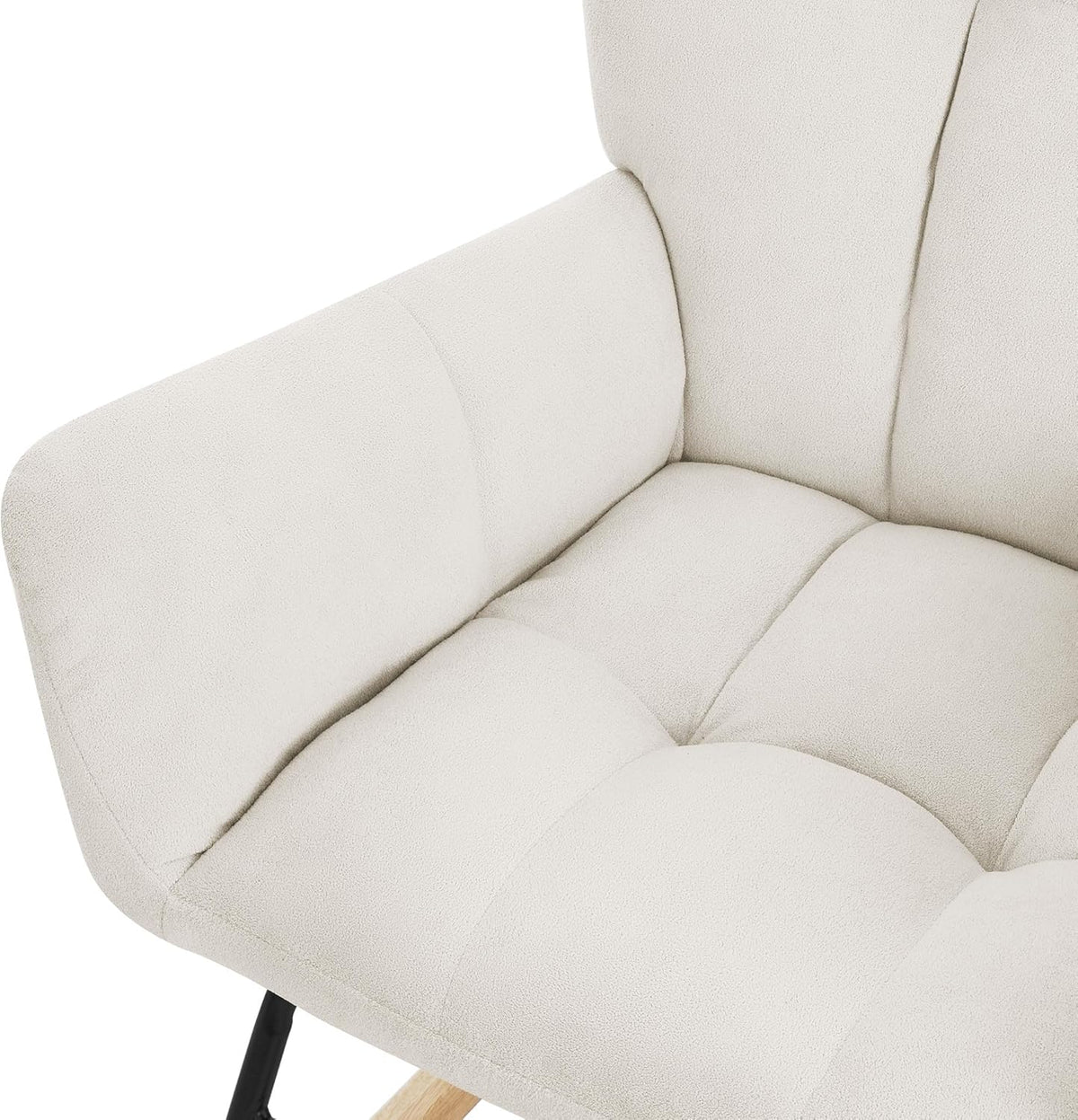 ML-Design Rocking Chair with Terry Cloth Upholstery, Upholstered Armchair with Wooden Sleds and Armrests for Living Room/Bedroom/Balcony, Beige Recliner with Wings