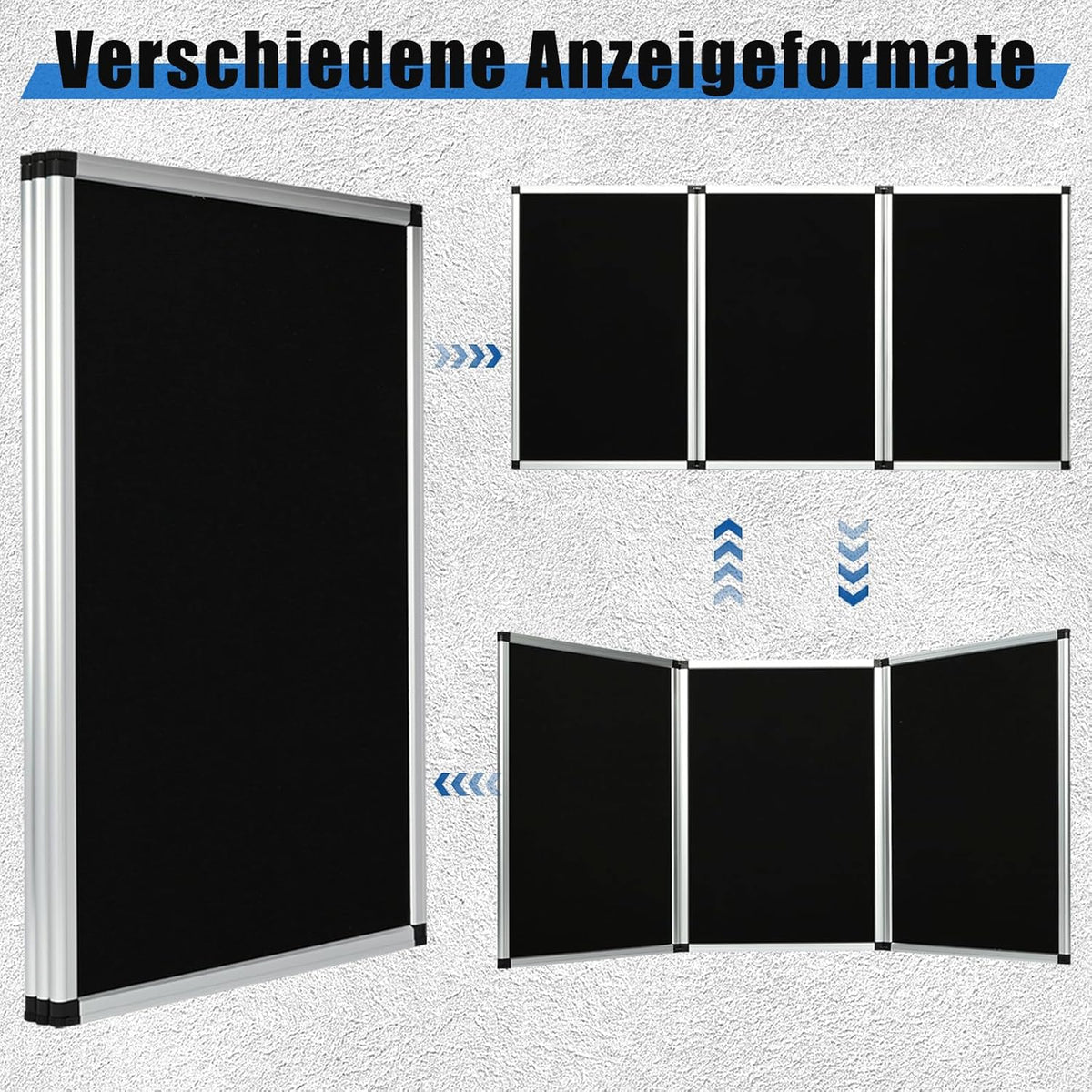 Presentatiebord, 3 + 1 paneel, groot opvouwbaar presentatiebord, 180 x 90 cm, drievoudig gevouwen presentatiebord, display voor beurzen, tafeldisplays, zwart, 180 x 90 cm