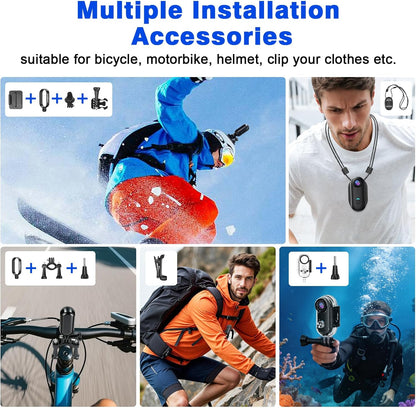 Actiecamera, wifi, 4K, waterdichte mini-actiecamera, mini-lichaamscamera, 120° motorhelmcamera met magnetische en meerdere houders, inclusief 16 GB SD-kaart