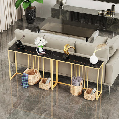 FATIVO Consoletafel voor entree, marmer, Scandinavische consoletafel, zwart, halmeubel, zetelpunt, goudkleurig, haltafel, voor hal, woonkamer, 100 x 30 x 78,5 cm