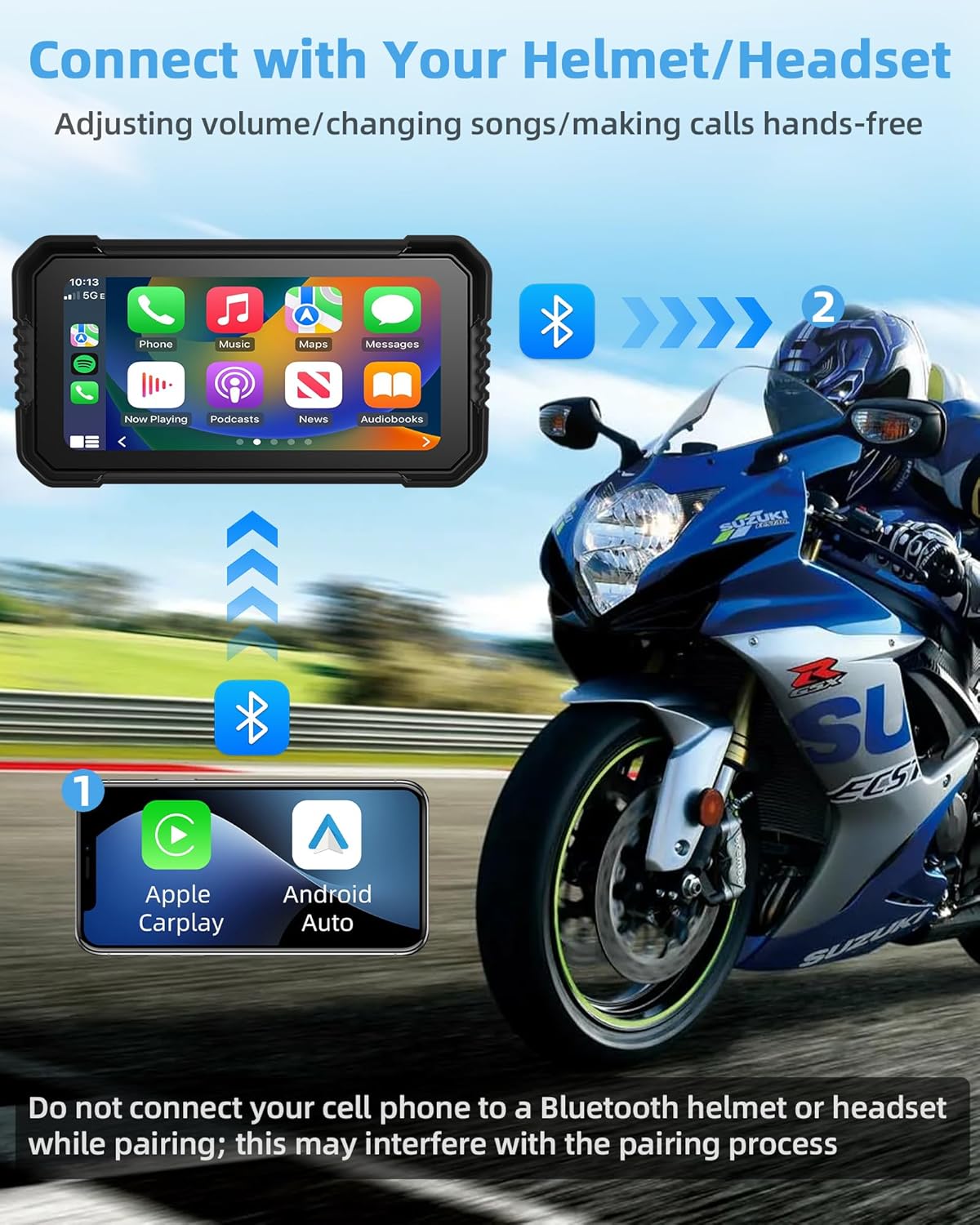 4K Motorfiets CarPlay Android Auto met Dashcam voor en achter, 6,25 inch CarPlay-scherm GPS Dashcam Motorfiets IP67 Waterdicht Touchscreen, Navigatieapparaten Dubbele Bluetooth Spraakbediening 64G TF