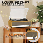Platenspeler - Geïntegreerde Luidsprekers - Vintage Fonograaf - met Bluetooth-Riemaandrijving - 3 snelheden - voor Muziekgenot - Woondecoratie - Hout - Goud