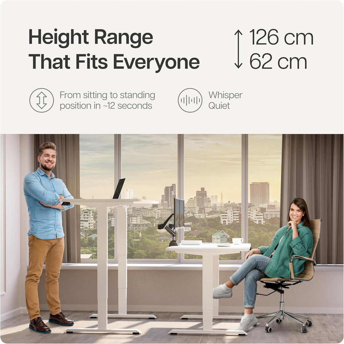 Desktronic HomePro Frame Height Adjustable Desk Frame - Electric Height Adjustable Desk with Whisper Quiet Dual Motor and Touch Screen - High Load Capacity - White - QUORE