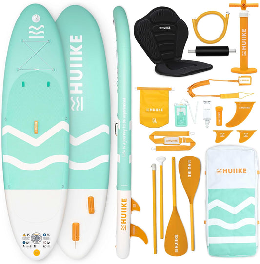 HUIIKE Opblaasbaar surfboard met accessoires, peddel, bronnen, opblaasbaar, stand-up paddleboard, hoge stabiliteit en weerstand, 305 x 84 x 15 cm, belastbaar tot 130 kg