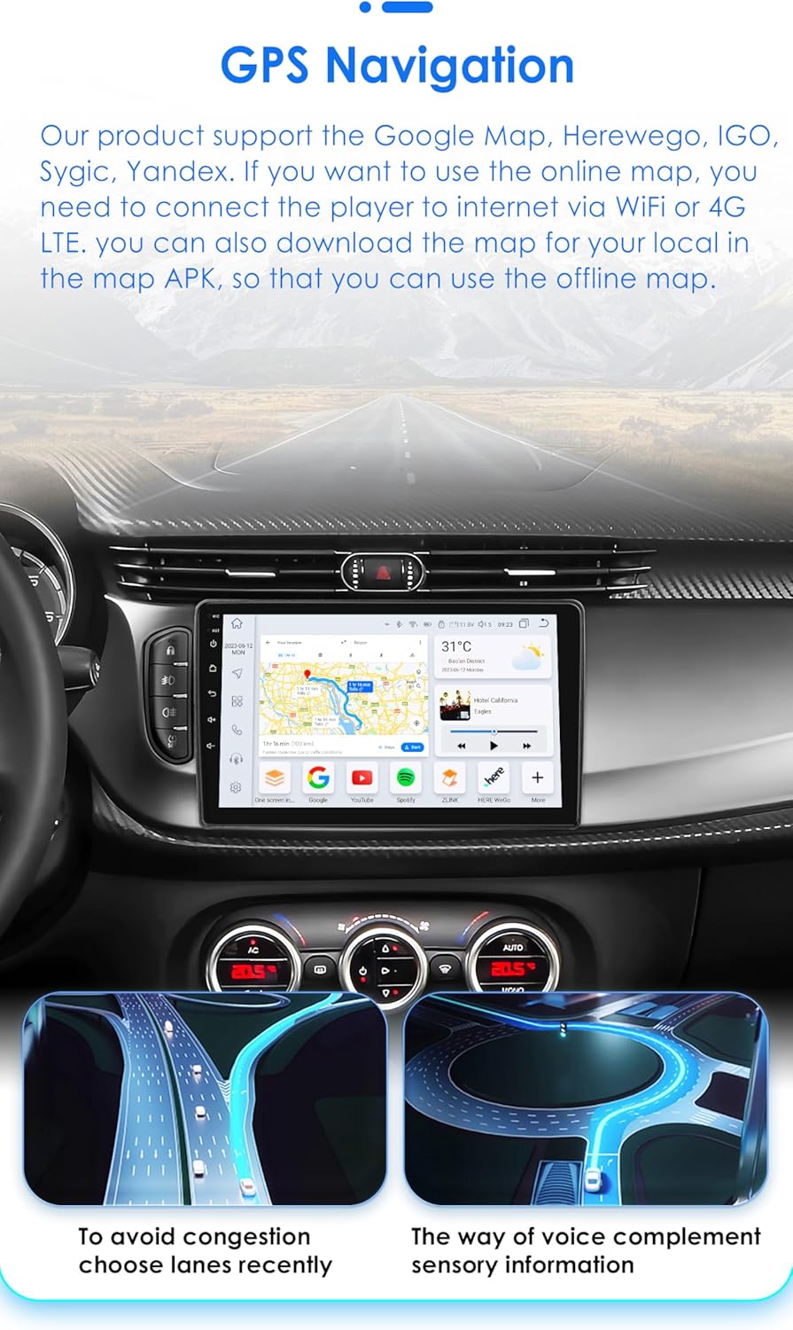 Android 13 Autoradio – Inbouwradio – Multimedia Systeem – Navigatiesysteem – Touchscreen Radio – 9 Inch QLED Scherm – Draadloze Apple CarPlay & Android Auto