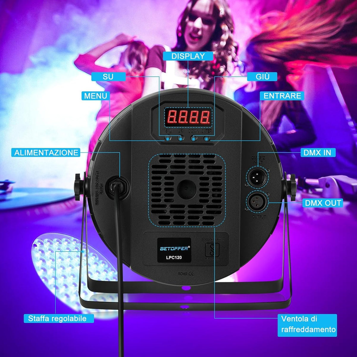 BETOPPER 120W LED Par Light RGBW 4-in-1 Stage Light Moving Head Led Par Spotlight with DMX 512, Sound Activated LED Flood Light Disco Light Party Light Stage Lighting DJ Lights for Bar