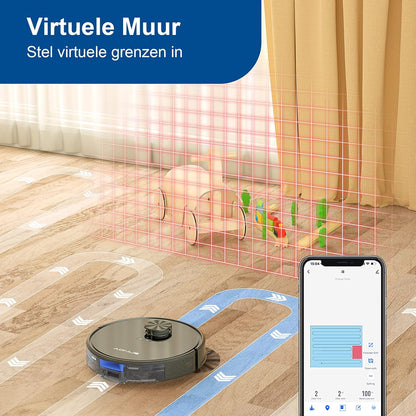 Robotstofzuiger – Robotstofzuiger met dweilfunctie – Robotveger – Automatische Stofzuiger – Dweilrobot – Lasernavigatie – 3700 Pa Zuigkracht – 3,5L Automatisch Afzuigstation