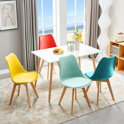 EGGREE 4er Set Esszimmerstühle Gewerbstoel met massief hout Beek Been SGS Gecontroleerd Scandinavisch Design Gepolsterde stoel Keukenstoel Hout, Gel + Rood + Mintgroen + Türkis