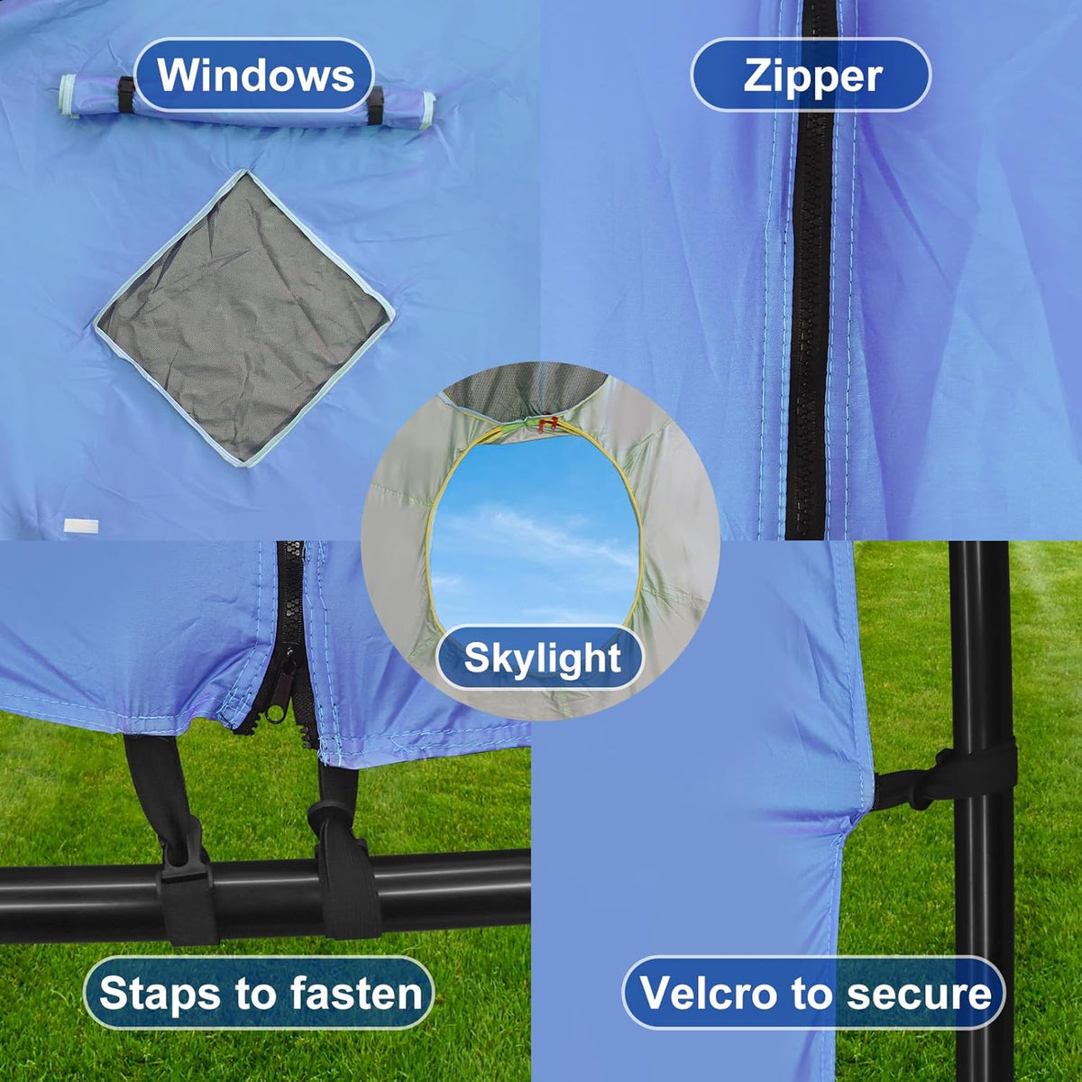 Trampoline Tent 427 cm Overkapping Afdekking, Trampoline Dak Accessoire voor Rechte Stangen met 6 Stangen, Bescherming tegen Zon en Wind, Geschikt voor Outdoor Gebruik (Blauw)