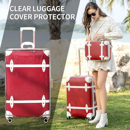 Urecity Vintage reiskofferset, 4-delig, licht, retro, lederen koffer, harde schaal, trolley, handbagage, sets met TSA-slot en 8 wielen (S-M-L-XL), rood, Kofferset