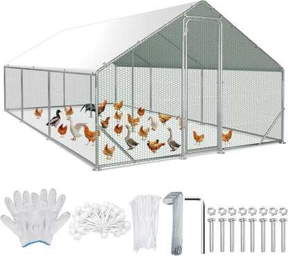 3 x 6 x 2 m chicken coop with door and latch, for chickens, rabbits, geese, pigeons and quails, metal run with net - QUORE