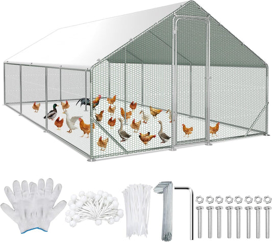 Walk-In House, 3 x 6 x 2 m, Walk-In Chicken Coop, Galvanised Steel, Small Animal House, Chicken Coop with Sunroof and Door for Pet Cage, Chicken Cage, Small Animals, Plants - QUORE
