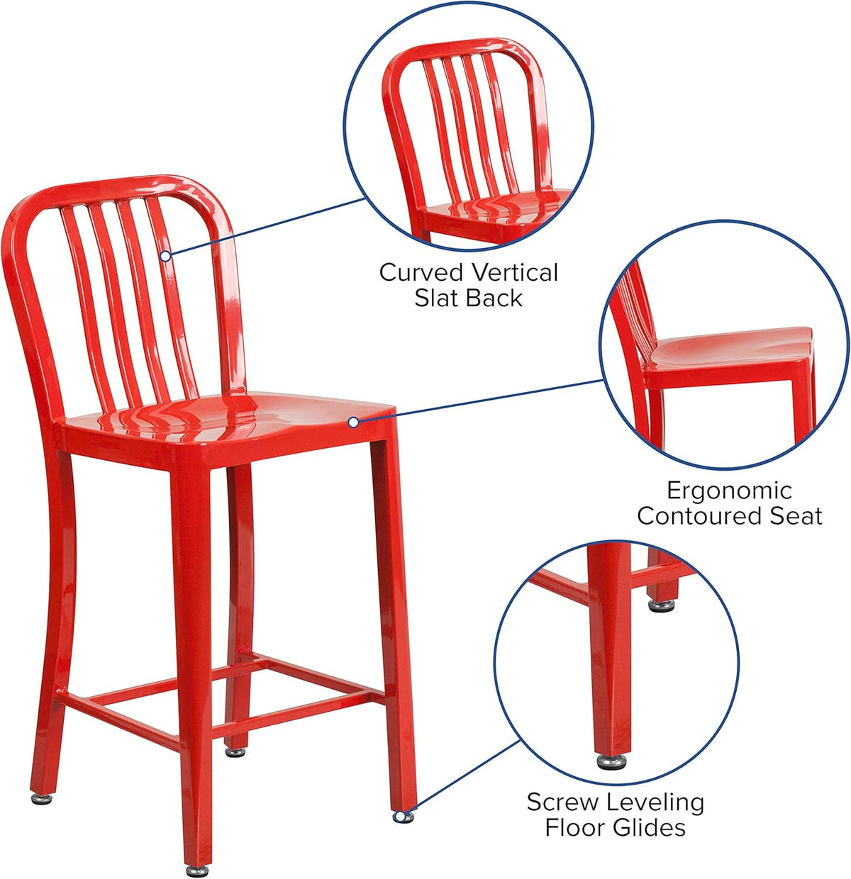 Flash Furniture Buitenstoel, Gegalvaniseerd Staal, Rood, 48.26 x 40.01 x 92.08 cm