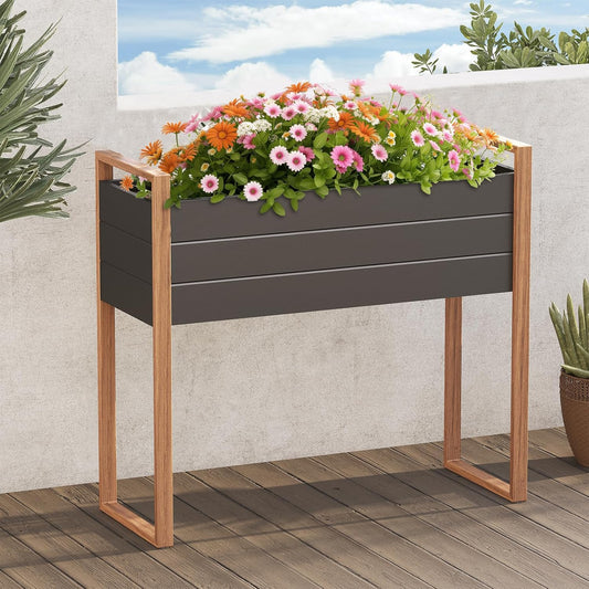 Verhoogde Plantenbak – Tuinbak – Bloembak – Moestuinbak – Plantenbak Metalen Frame – 100x38x91 cm – Roestvrij & Weerbestendig – Met Drainagegaten - QUORE