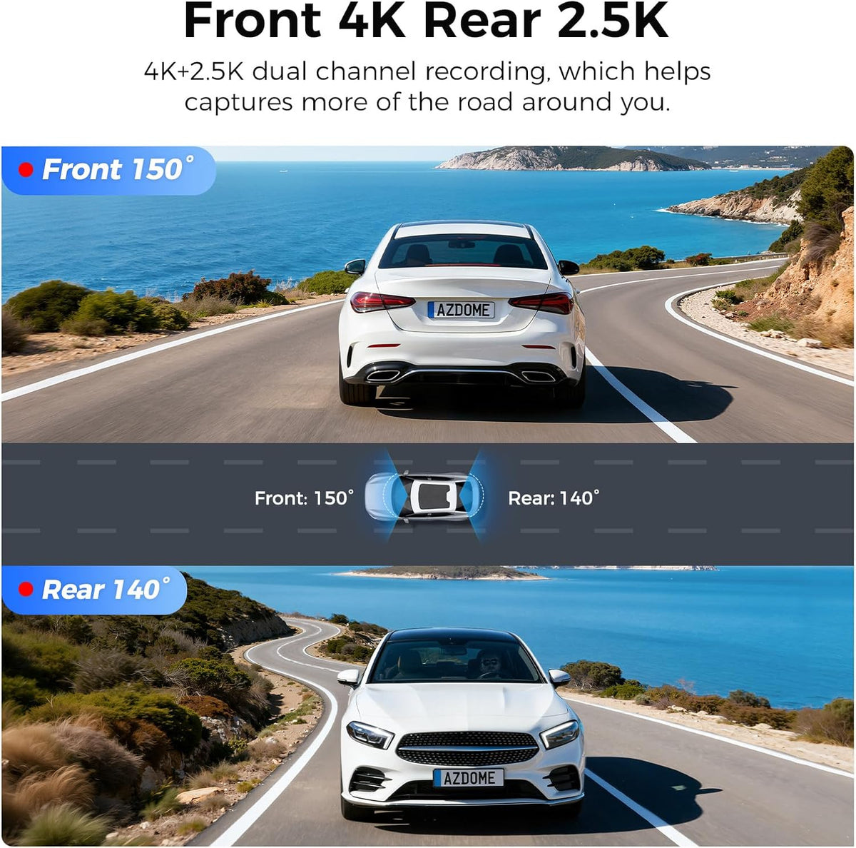 Dashcam Auto Voor en Achter – Dashboardcamera – Autocamera – Dubbele Dashcam – Auto Camera – 4K Voorcamera + 2,5K Achtercamera – 5,8GHz WiFi en GPS