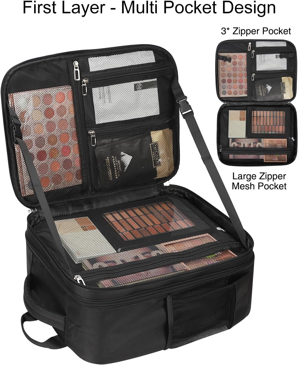 Cosmeticakoffer Rugzak Zwart – Make-upkoffer – Beautycase – Make-up Organizer – Visagiekoffer – Extra Groot 3 Laags – Waterdicht Oxford Materiaal