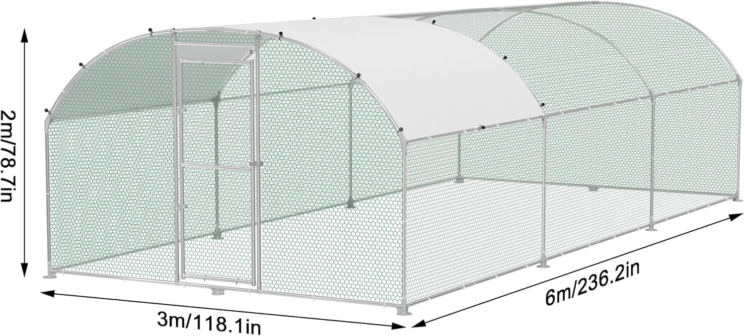 Chicken Coop 3 x 6 m Galvanized Steel with Arch Sun Protection Roof Door and Lock Stable - QUORE
